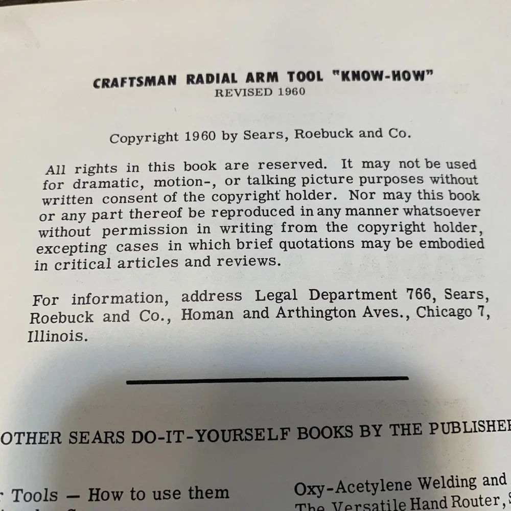 Vintage 1960 Craftsman Radial Arm Tools Manual Soft Cover Woodworking Guide USA‎